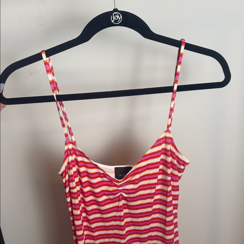 Pujka Adjustable Strap Red/Pink Striped Bodycon Guard Stripe Dress Size Small - Picture 3 of 8